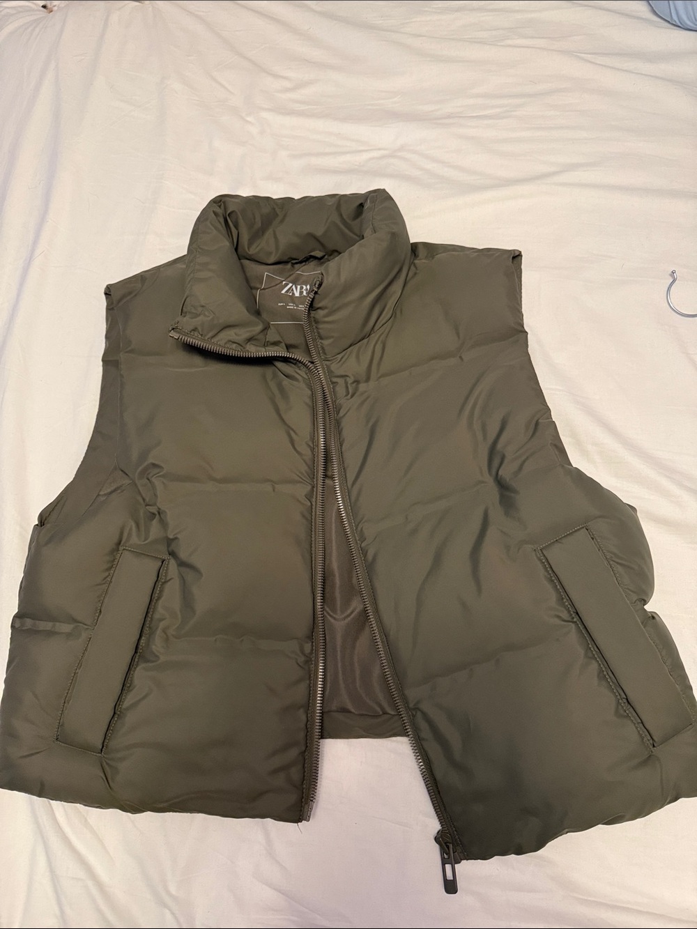 Zara Olive Green Sleeveless Puffer Vest